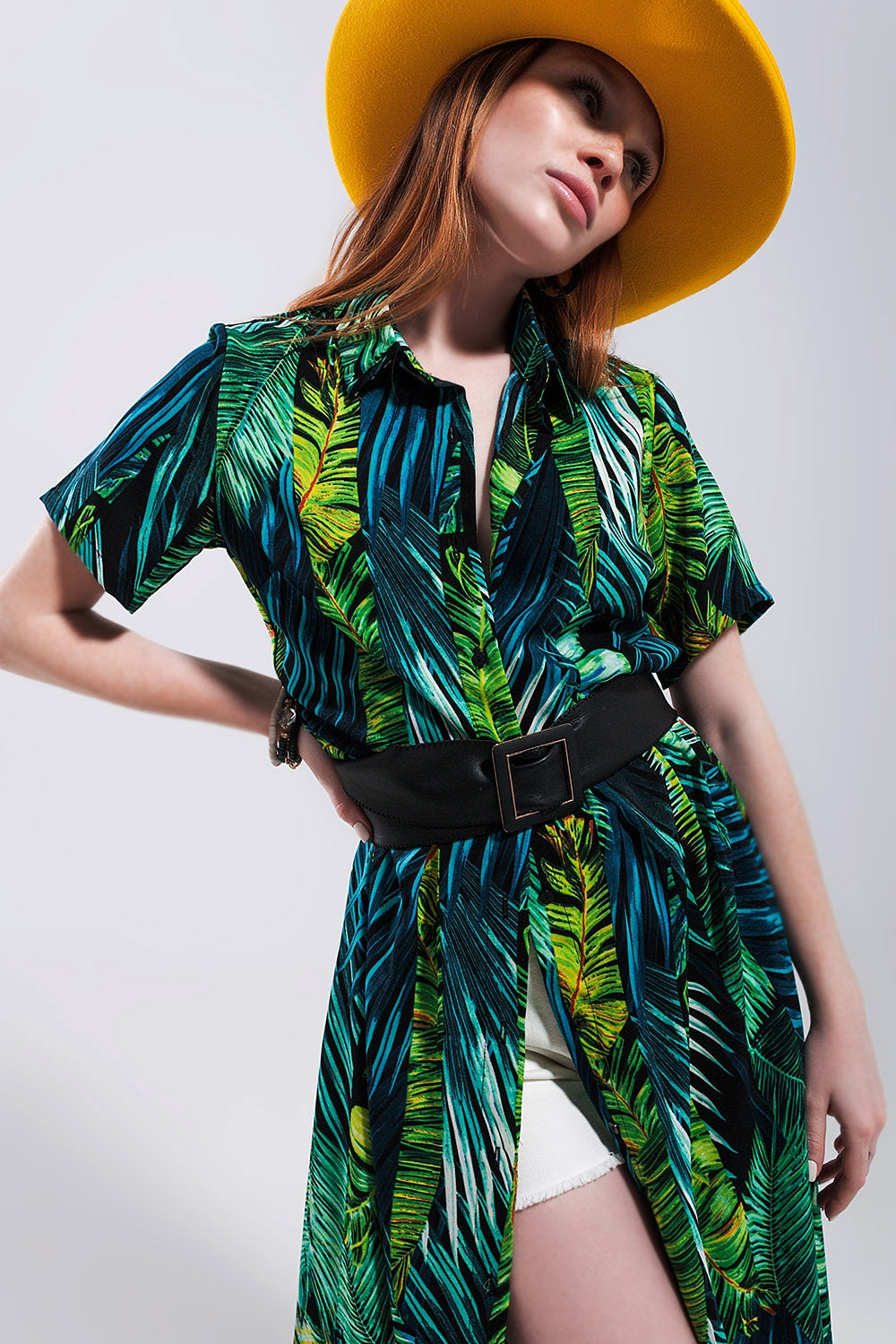 Maxi shirt dress in tropical print Q2 Dresses BoutiqueLua