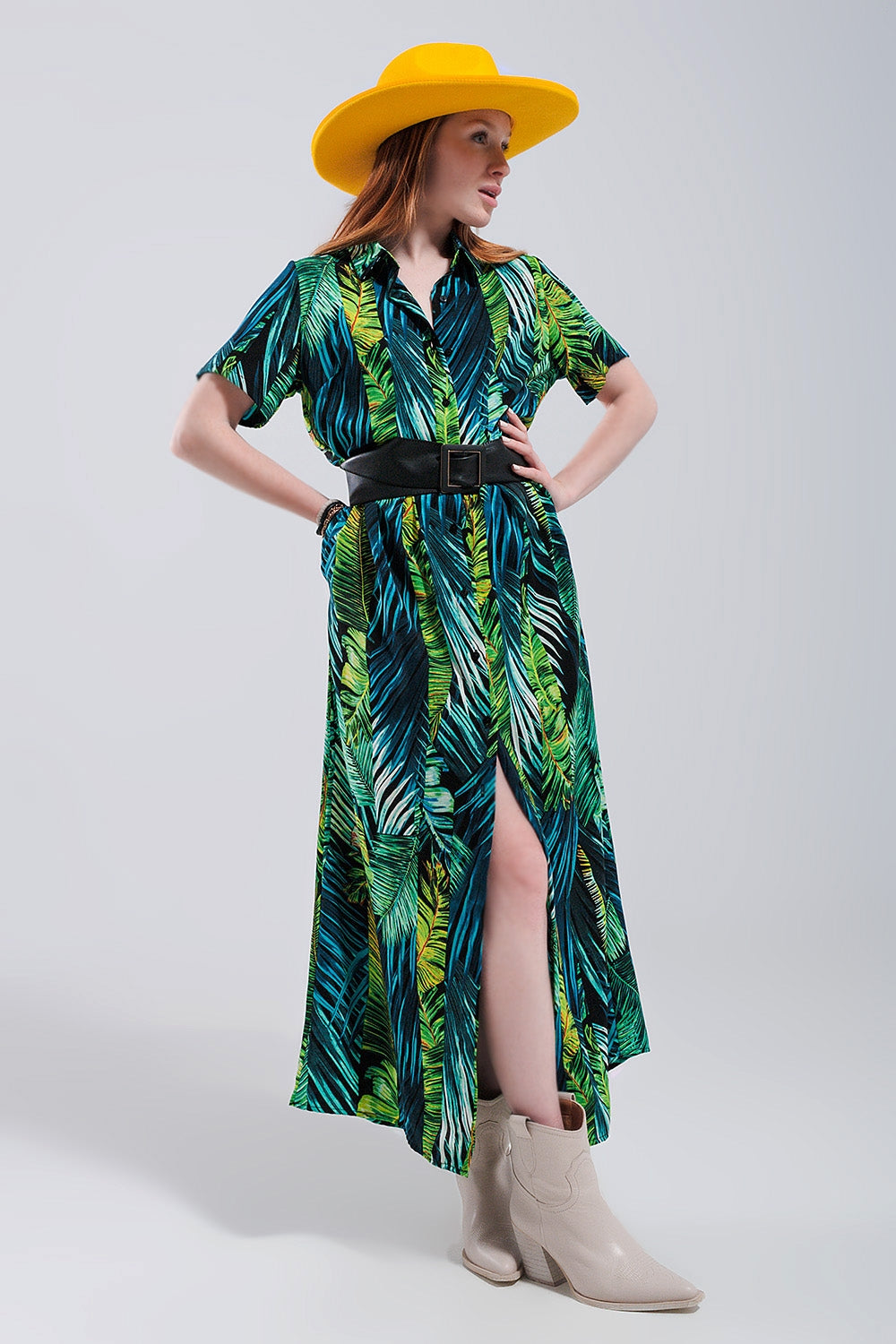 Maxi shirt dress in tropical print Q2 Dresses BoutiqueLua