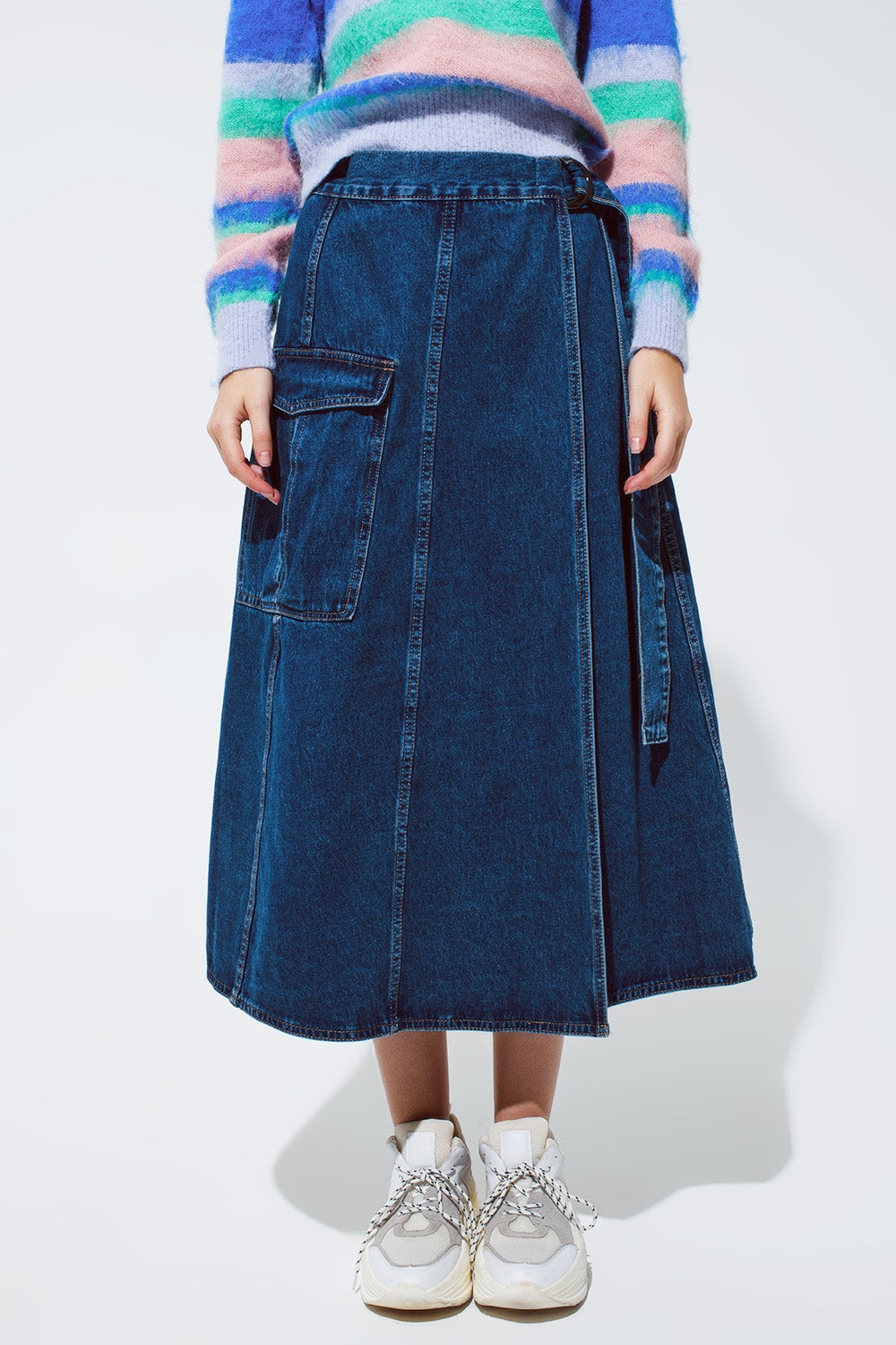 Maxi wrap denim skirt with pocket detail Q2 Skirts BoutiqueLua