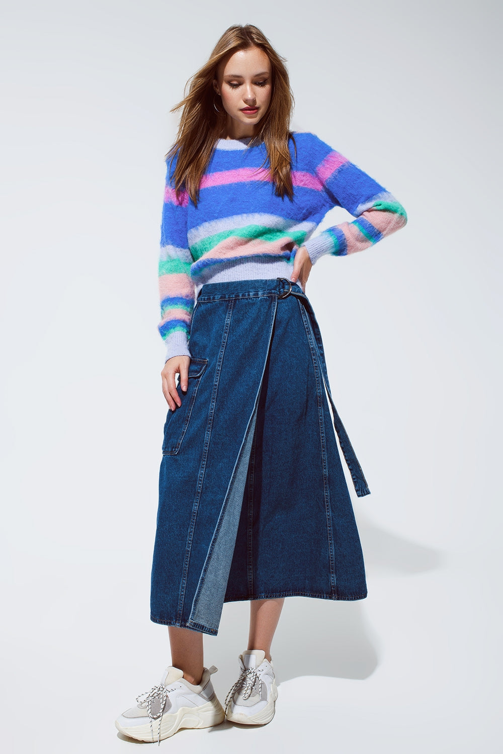 Maxi wrap denim skirt with pocket detail Q2 Skirts BoutiqueLua