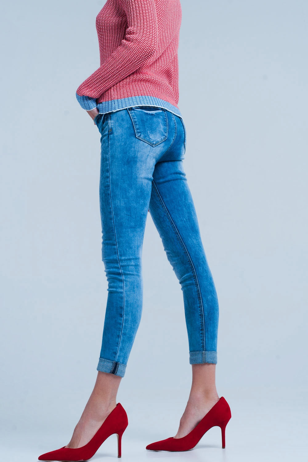 Medium wash skinny jeans with leopard print Q2 Jeans BoutiqueLua