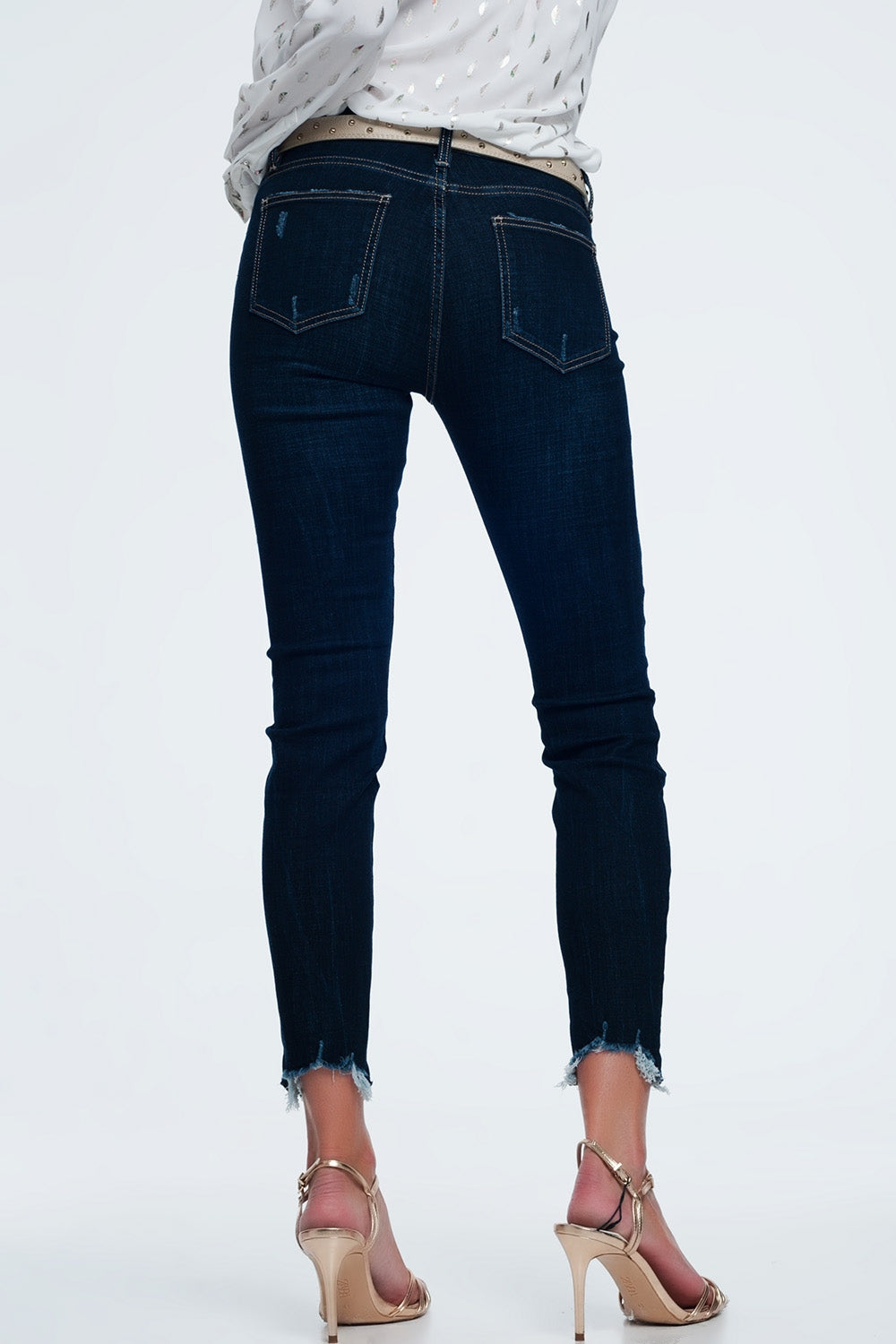 mid rise jeans in bright blue with raw hem Q2 Jeans BoutiqueLua