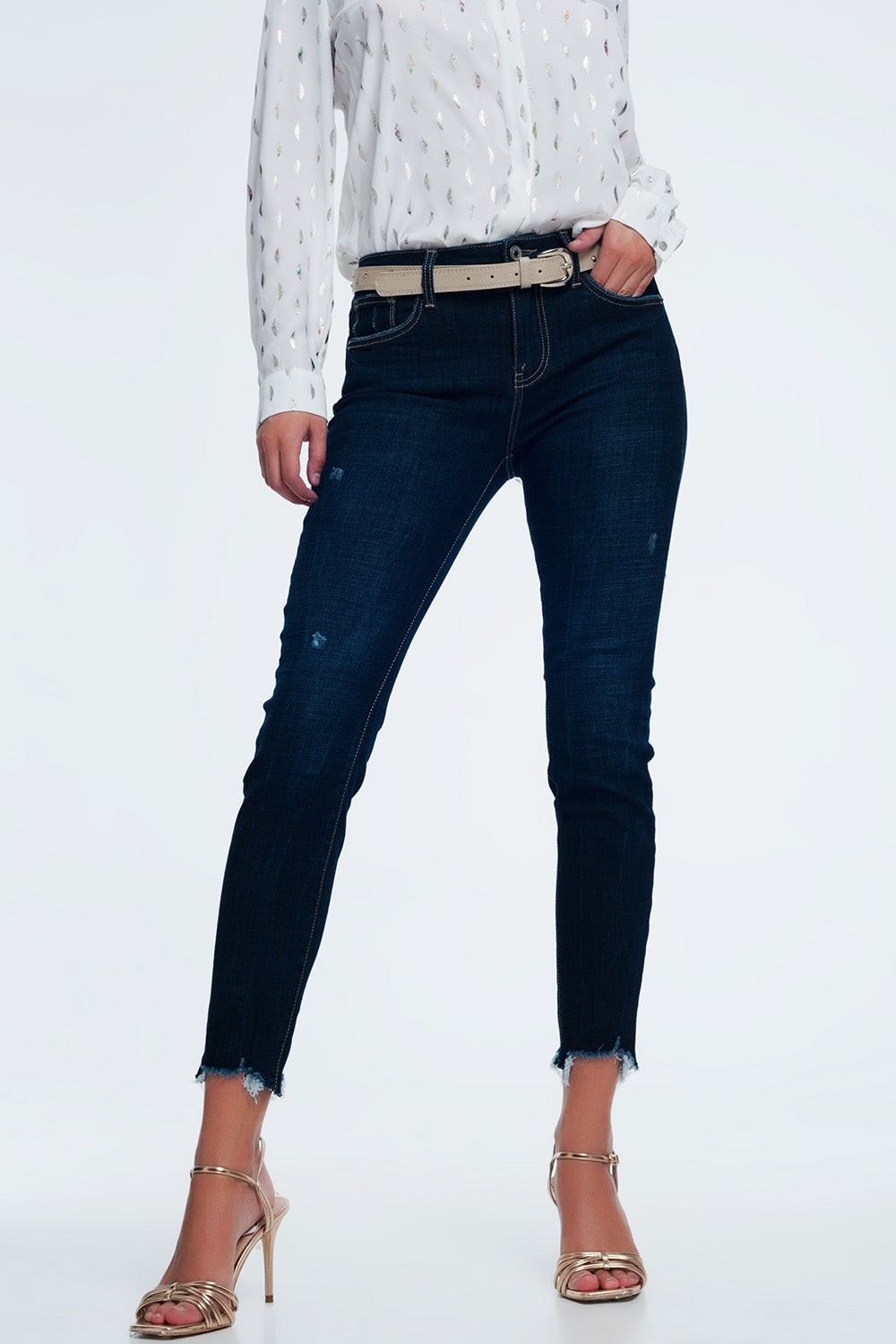 mid rise jeans in bright blue with raw hem Q2 Jeans BoutiqueLua