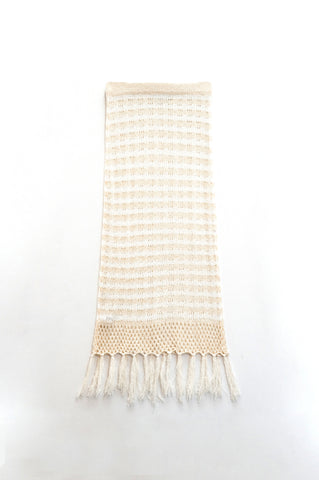 Midi Crochet White Skirt With Beige Stripes and Fringe Hem