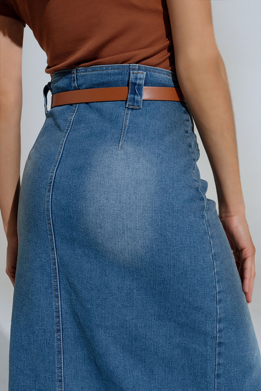 Midi Denim Skirt In Blue With Front Split Q2 Skirts BoutiqueLua