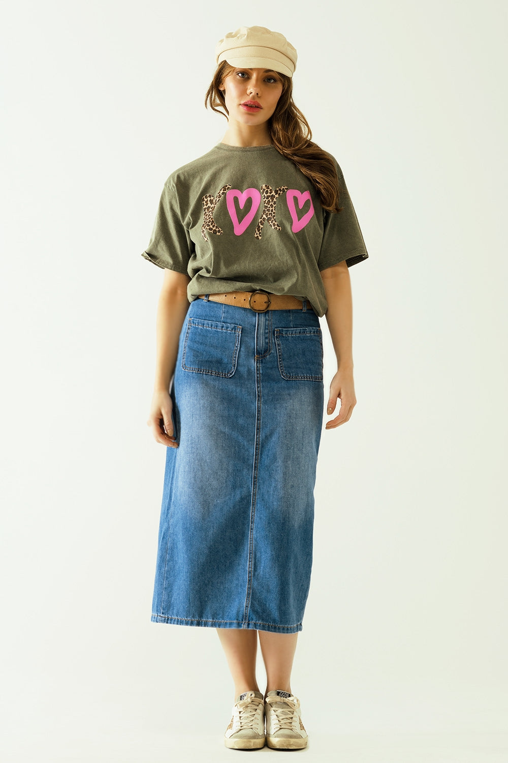 Midi denim skirt with front pockets Q2 Skirts BoutiqueLua