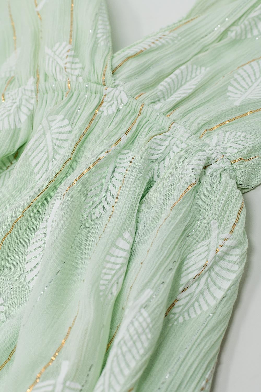 Midi Halter Dress in Mint Leaf Print With Lurex Details Q2 Dresses BoutiqueLua