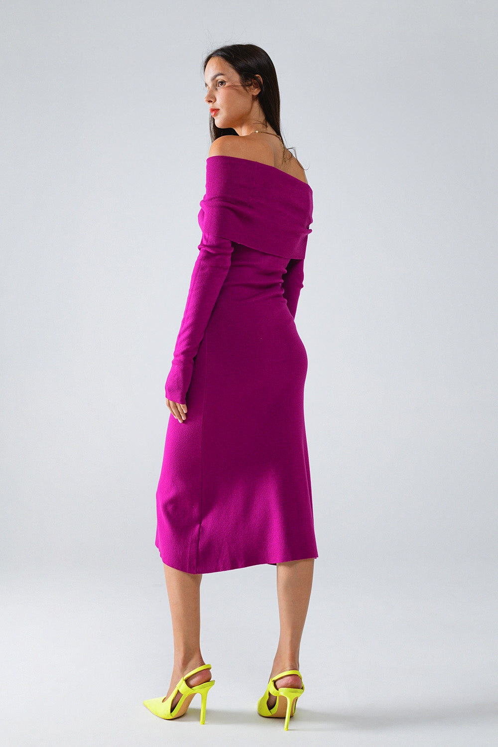 Midi Knitted Folover Badot Dress in Magenta Q2 Dresses BoutiqueLua