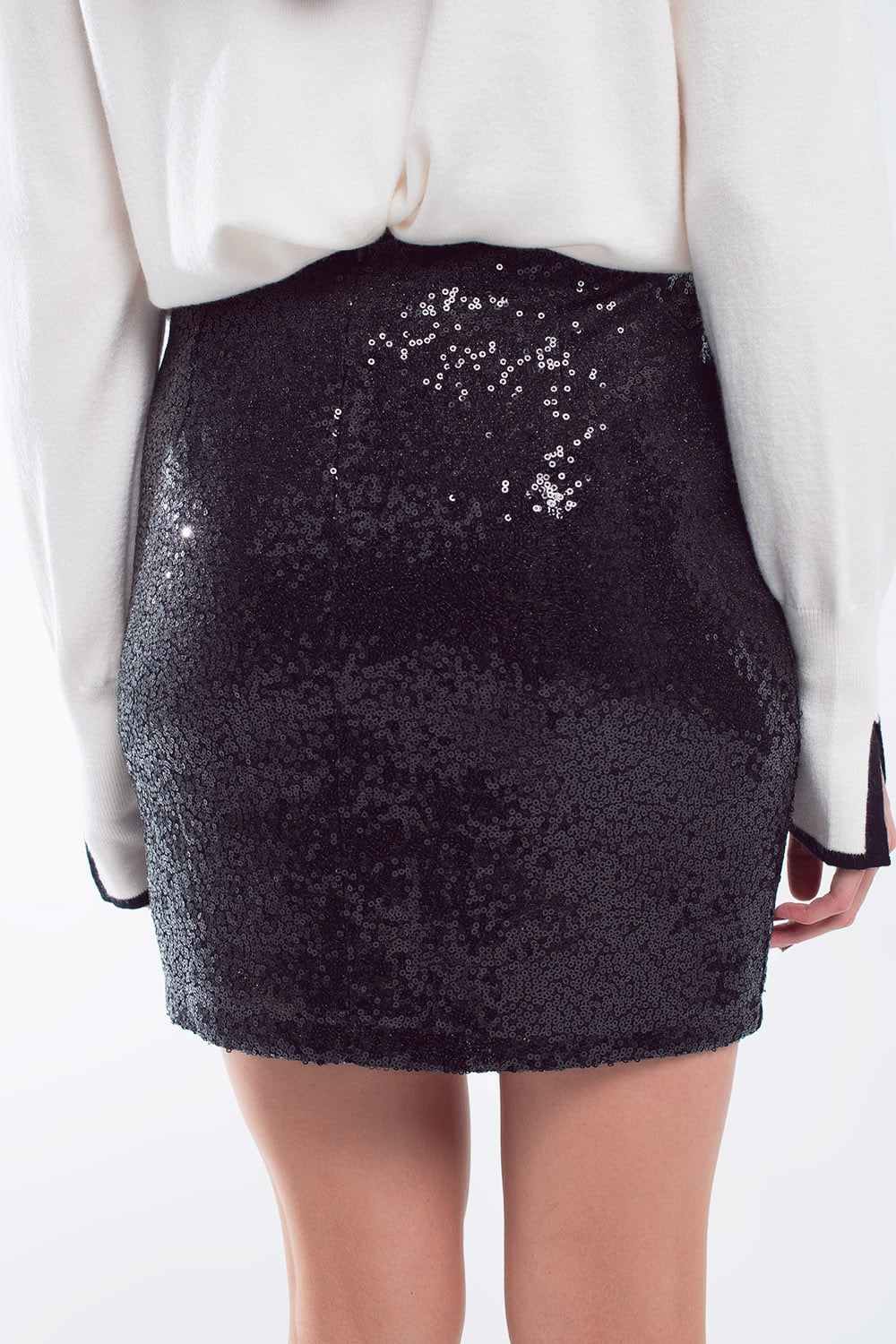 Mini Bodycon Skirt in Black Small Sequins Q2 Skirts BoutiqueLua