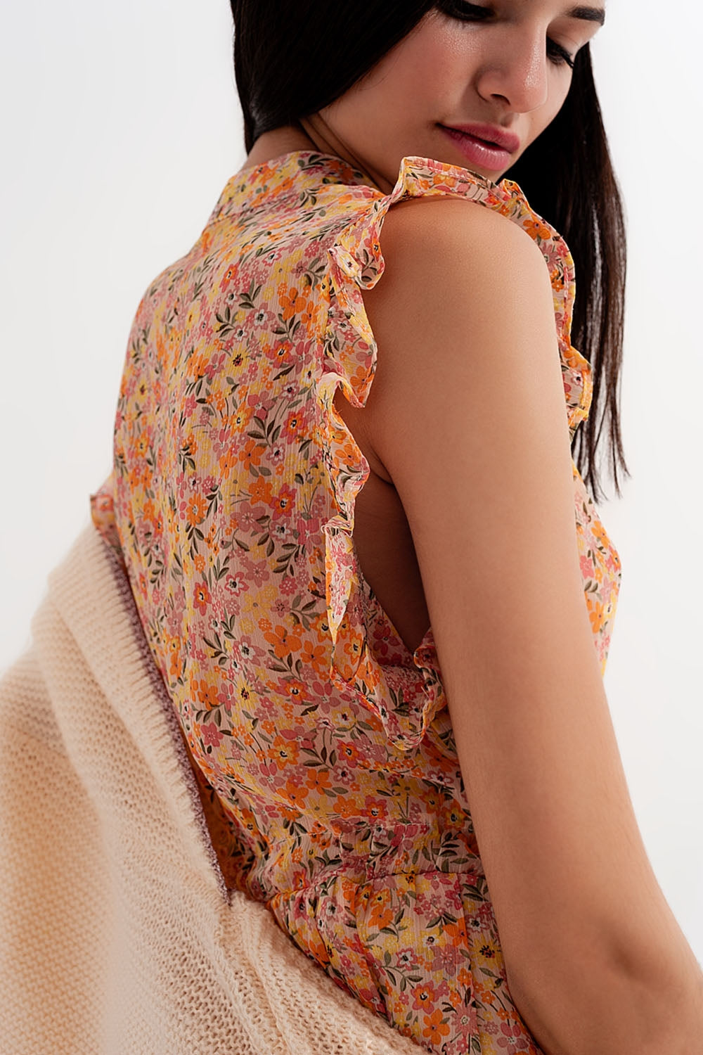 Mini dress with ruffle trims in vintage floral in coral Q2 Dresses BoutiqueLua