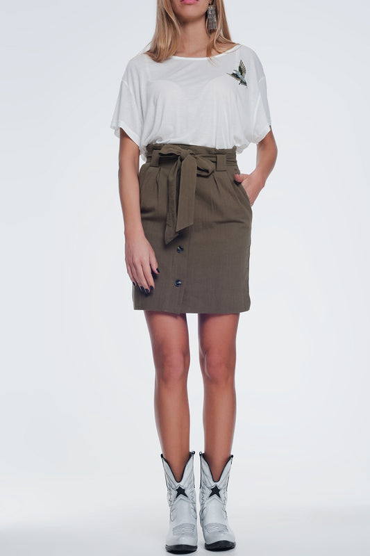 Q2 Mini khaki skirt with front buttons