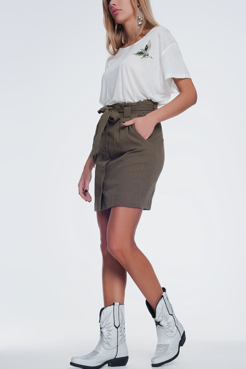 Mini khaki skirt with front buttons Q2 Skirts BoutiqueLua