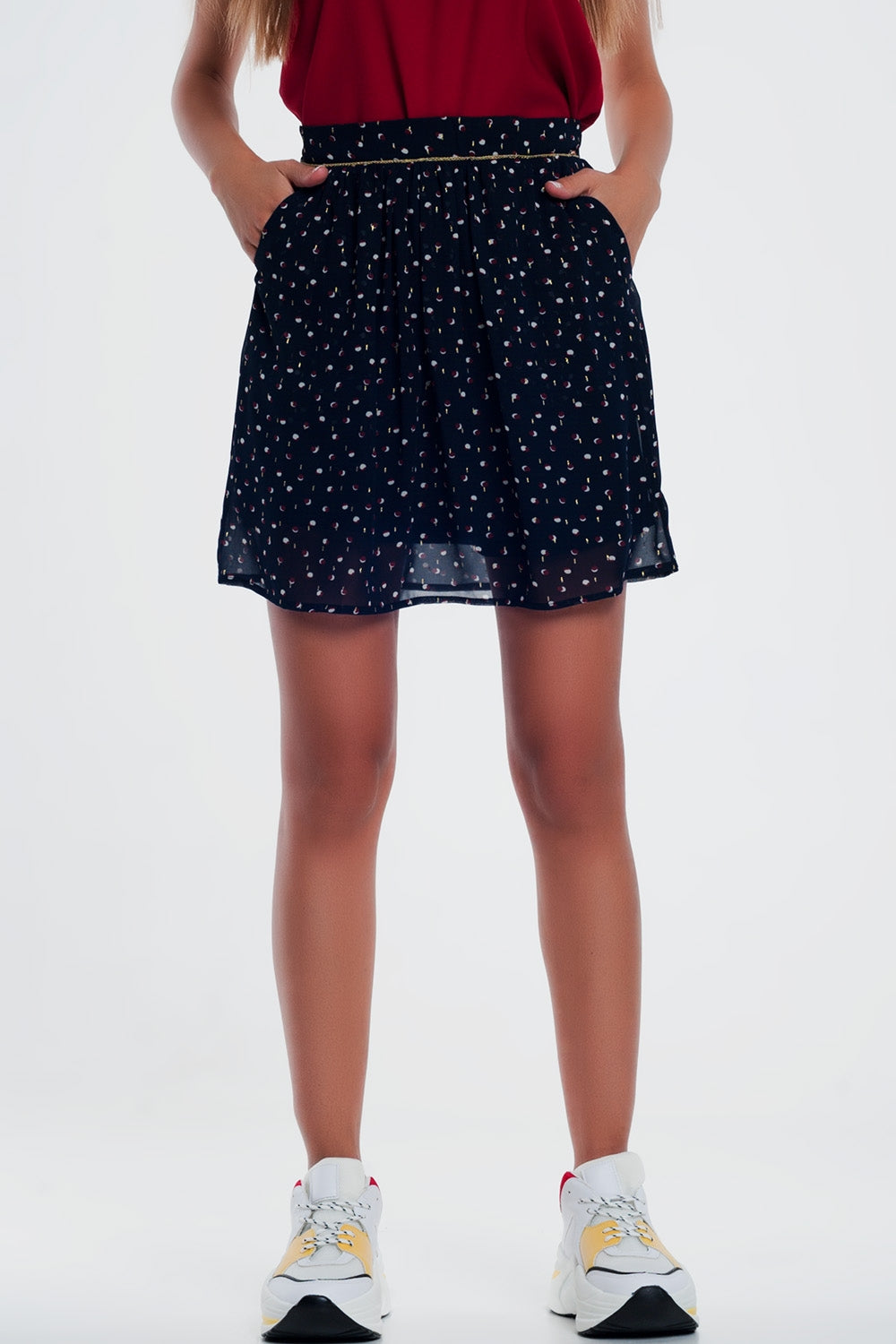 Mini skirt navy in scribble polka dot Q2 Skirts BoutiqueLua