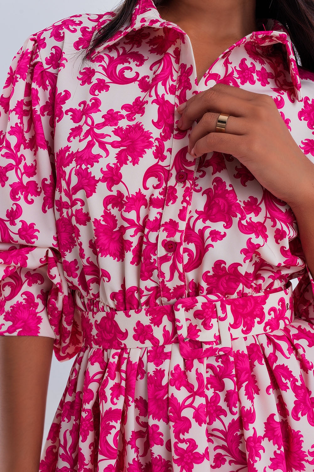 Mini smock dress in fuchsia vintage floral Q2 Dresses BoutiqueLua