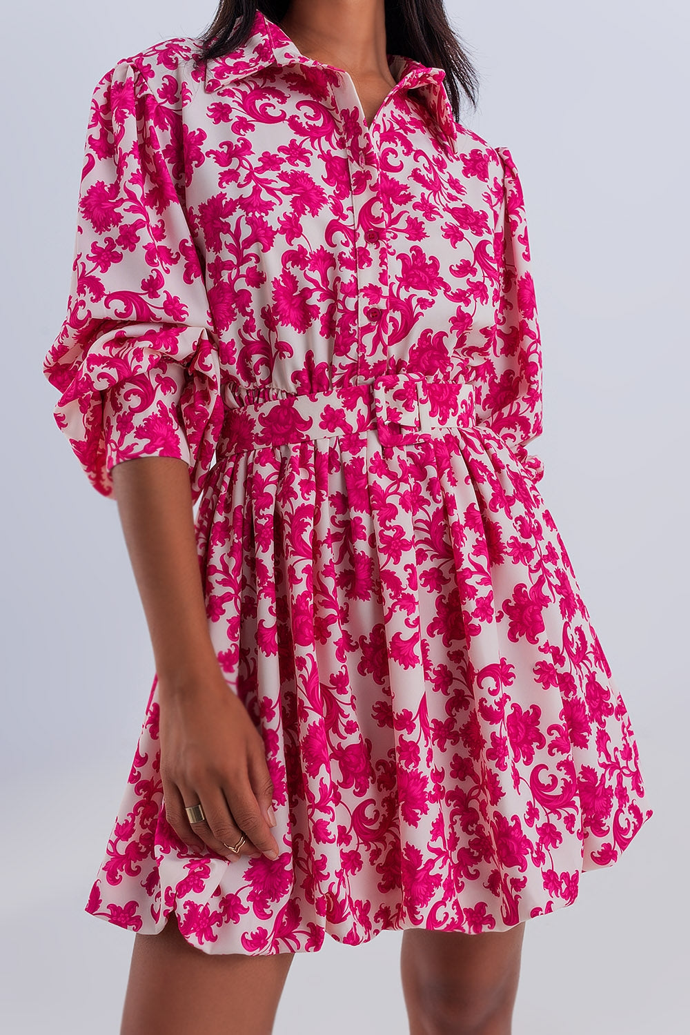 Mini smock dress in fuchsia vintage floral Q2 Dresses BoutiqueLua
