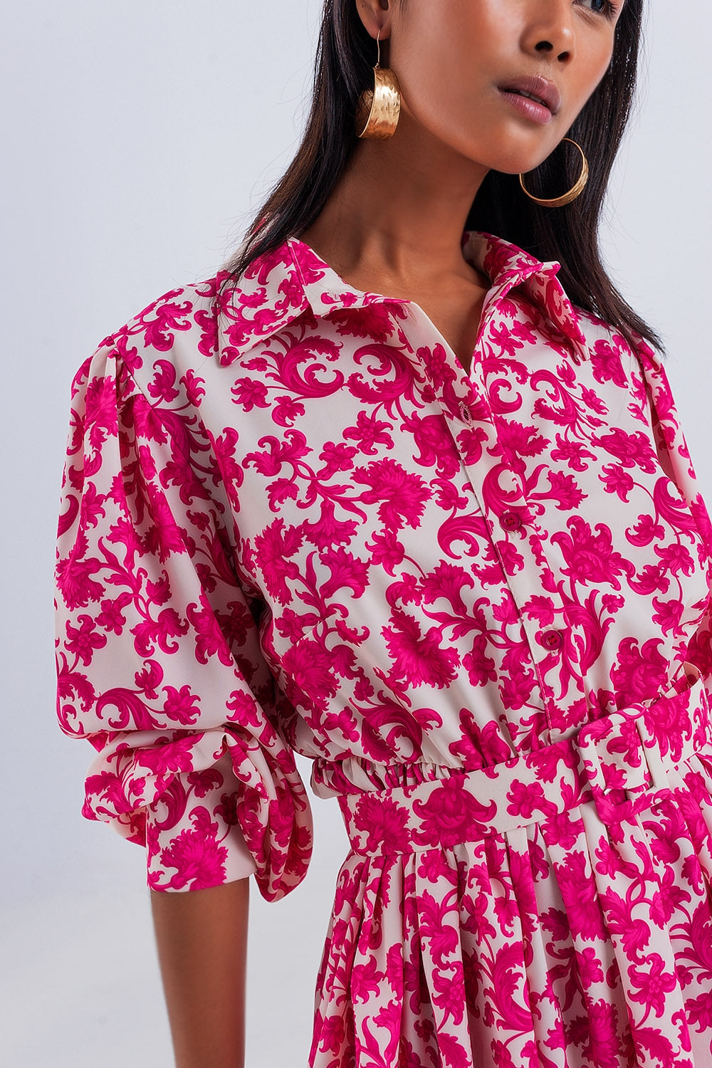 Mini smock dress in fuchsia vintage floral Q2 Dresses BoutiqueLua
