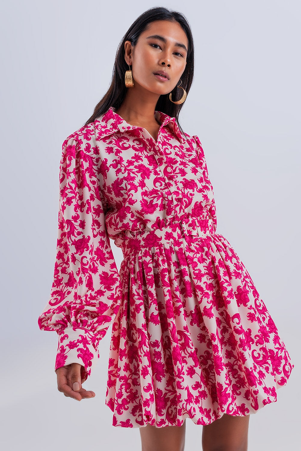 Mini smock dress in fuchsia vintage floral Q2 Dresses BoutiqueLua