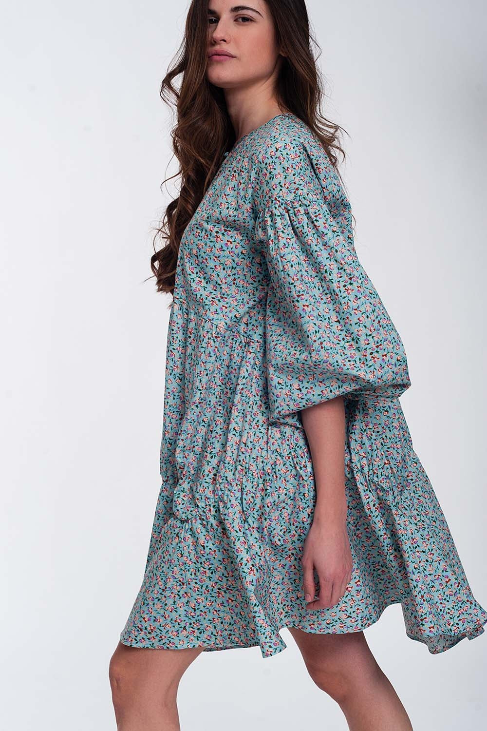 Mini smock dress with puff sleeves in floral Q2 Dresses BoutiqueLua