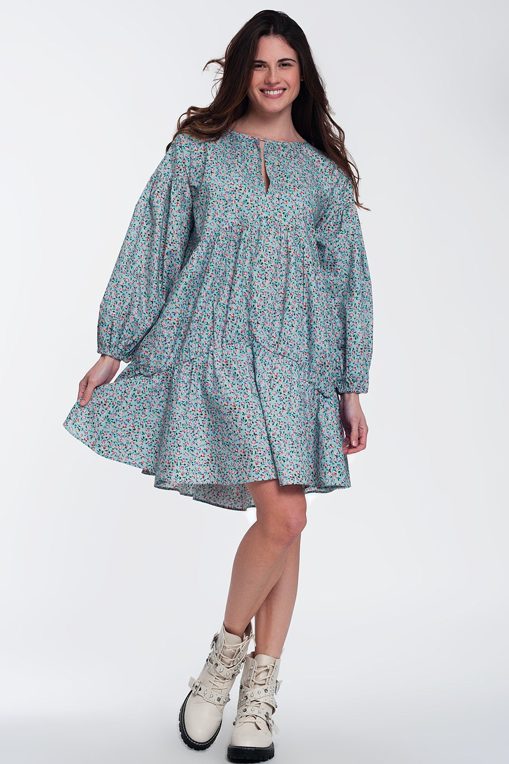 Mini smock dress with puff sleeves in floral Q2 Dresses BoutiqueLua