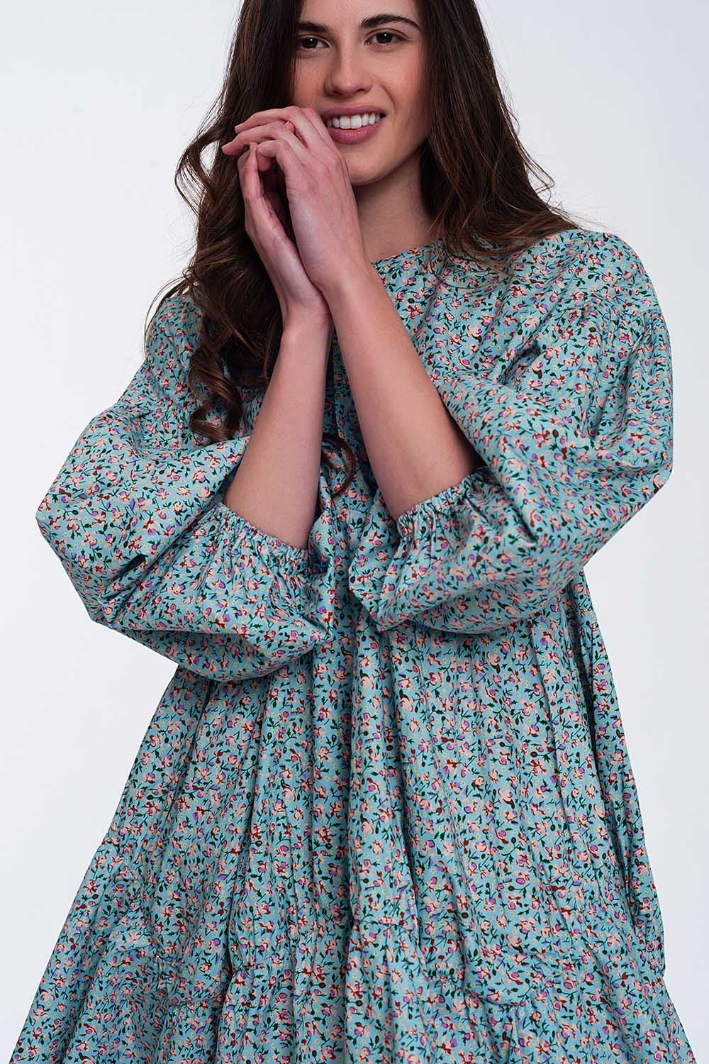 Mini smock dress with puff sleeves in floral Q2 Dresses BoutiqueLua