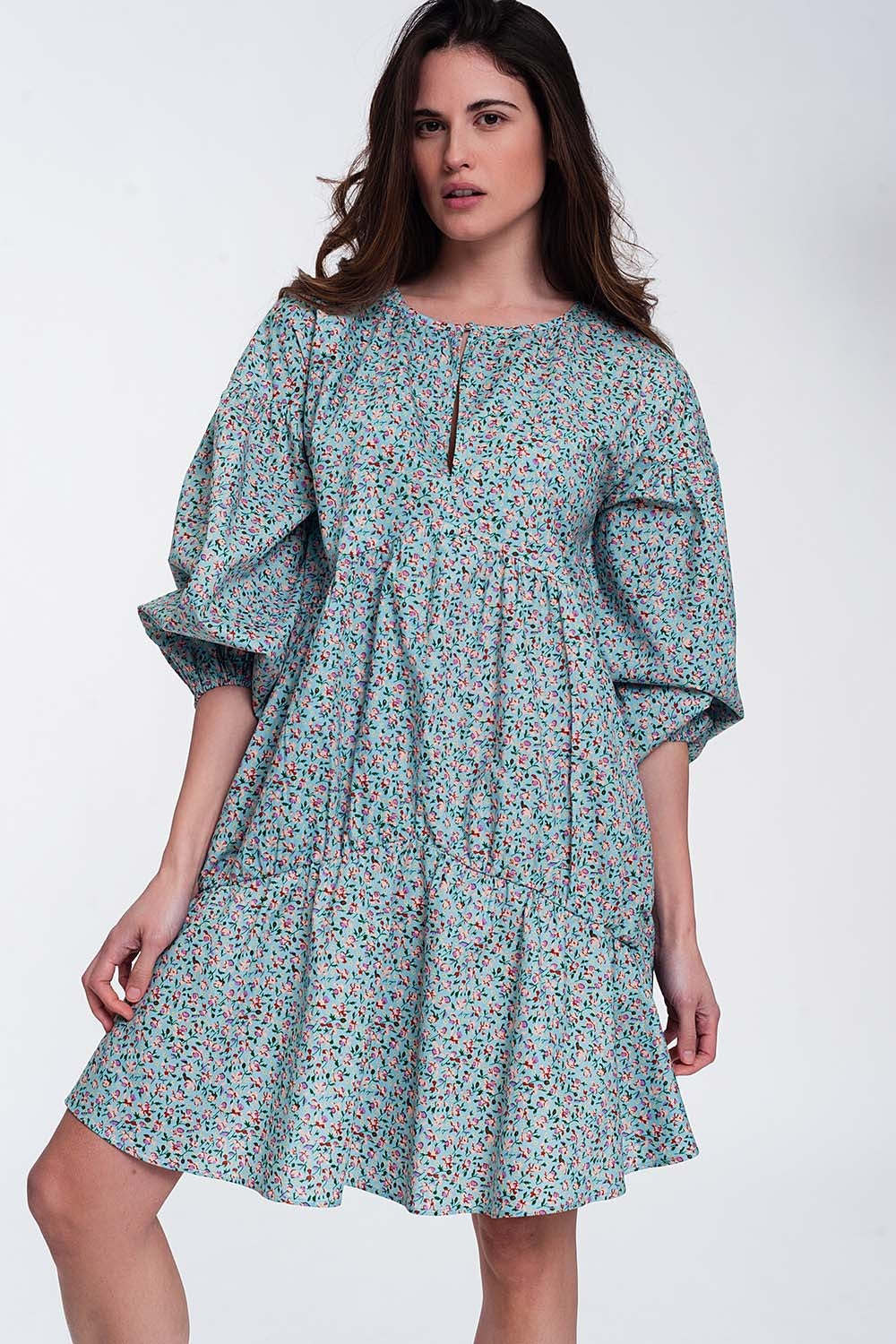 Mini smock dress with puff sleeves in floral Q2 Dresses BoutiqueLua