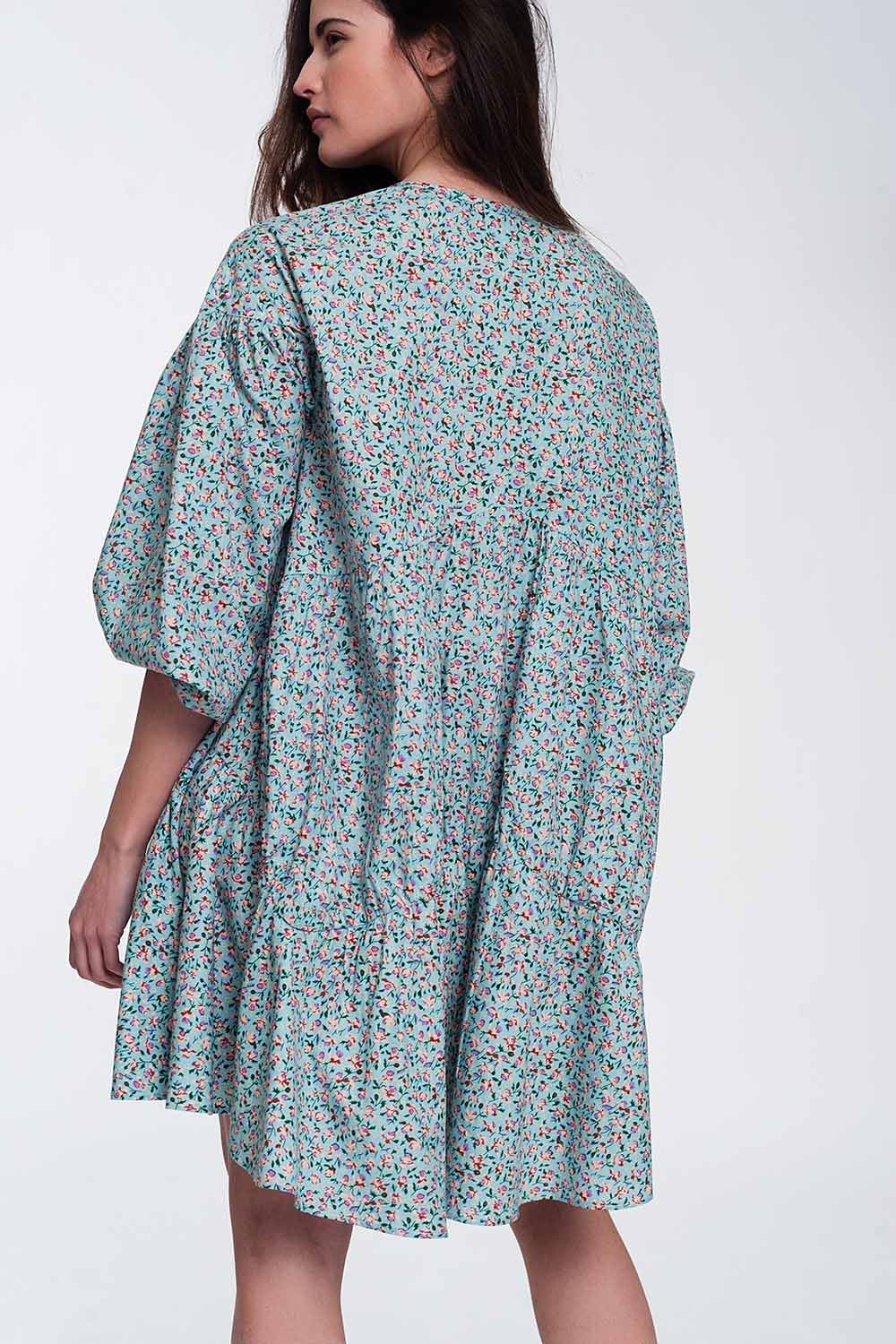 Mini smock dress with puff sleeves in floral Q2 Dresses BoutiqueLua