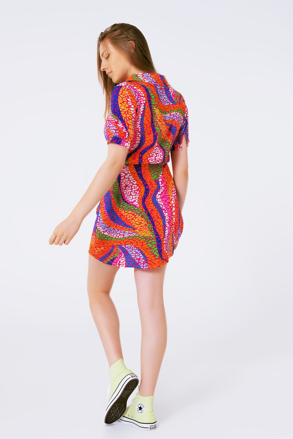 multicolor printed wrap mini dress in pink Q2 Dresses BoutiqueLua