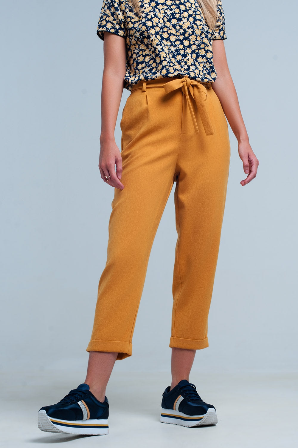 mustard high waisted pants with belt Q2 Pants BoutiqueLua