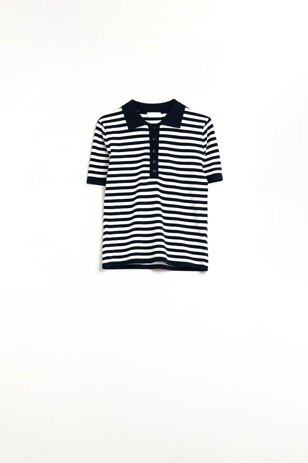 navy and White Striped Knitted Polo T-shirt