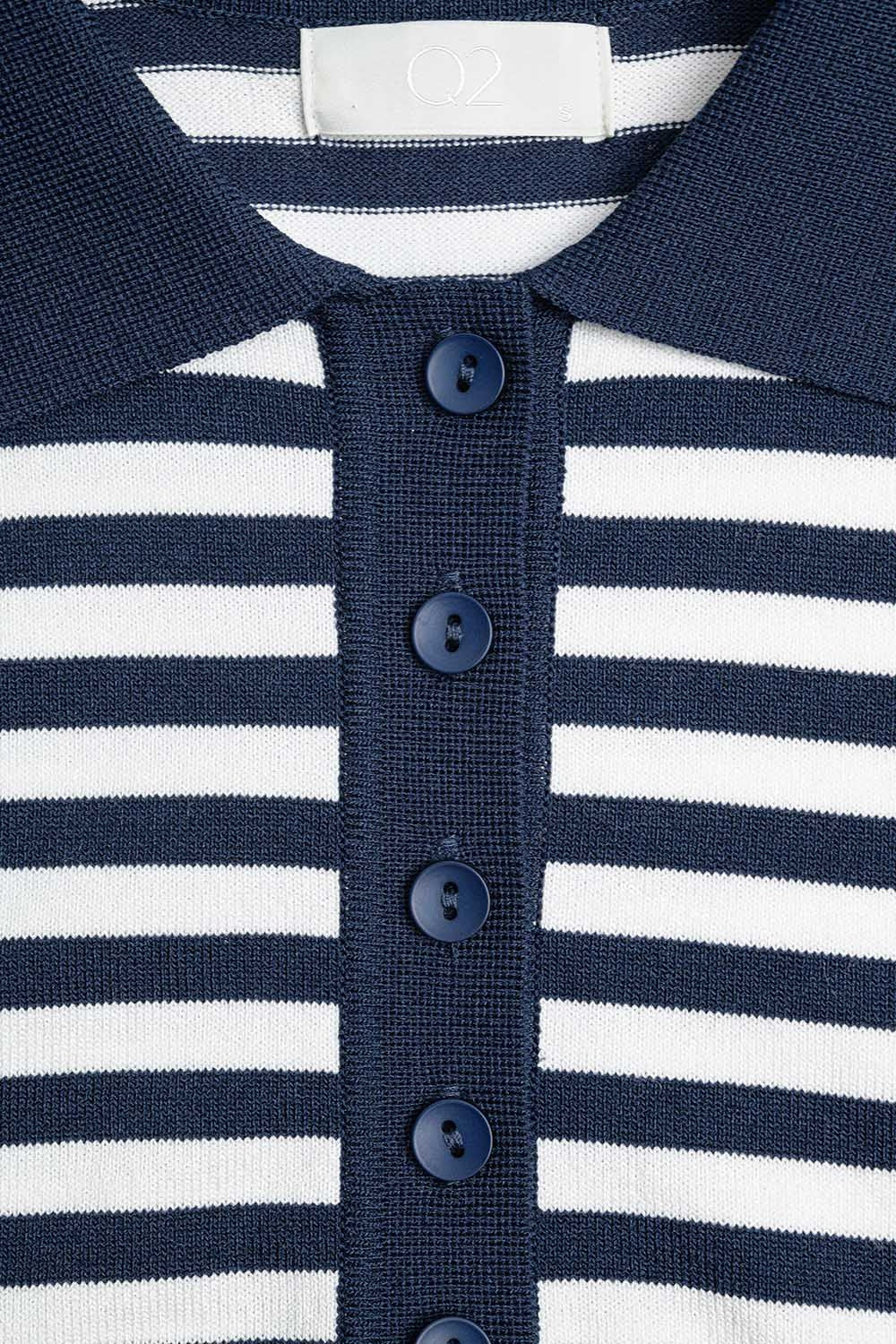 navy and White Striped Knitted Polo T-shirt