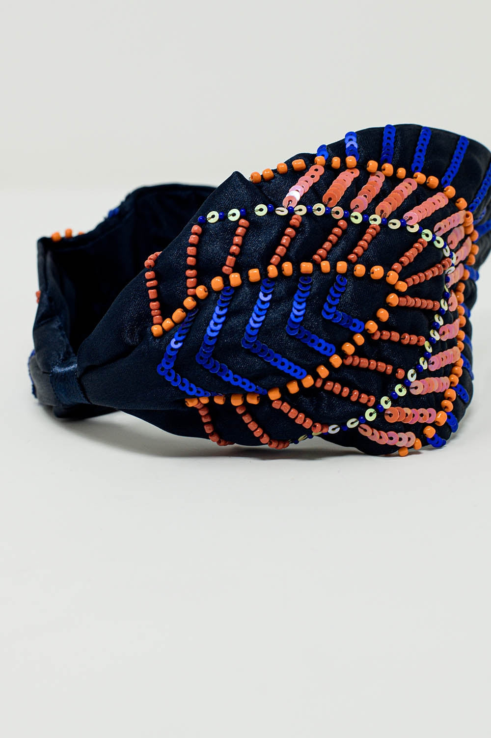 Navy blue headband with sequin and rhinestone embellishments Q2 Headbands BoutiqueLua