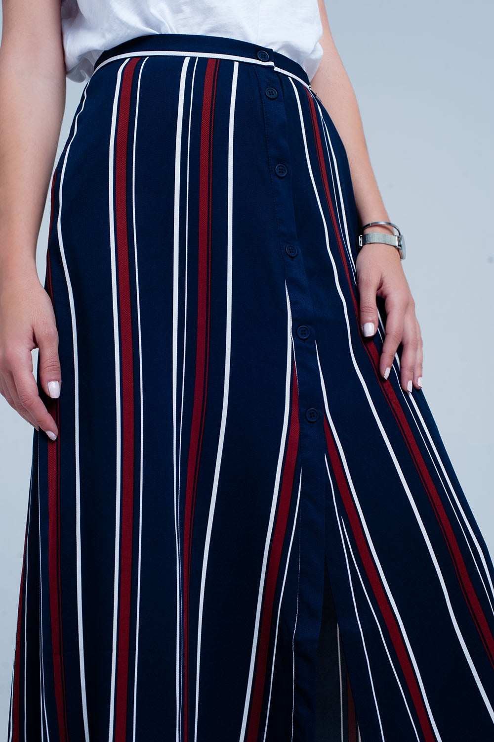 Navy blue striped midi skirt Q2 Skirts BoutiqueLua