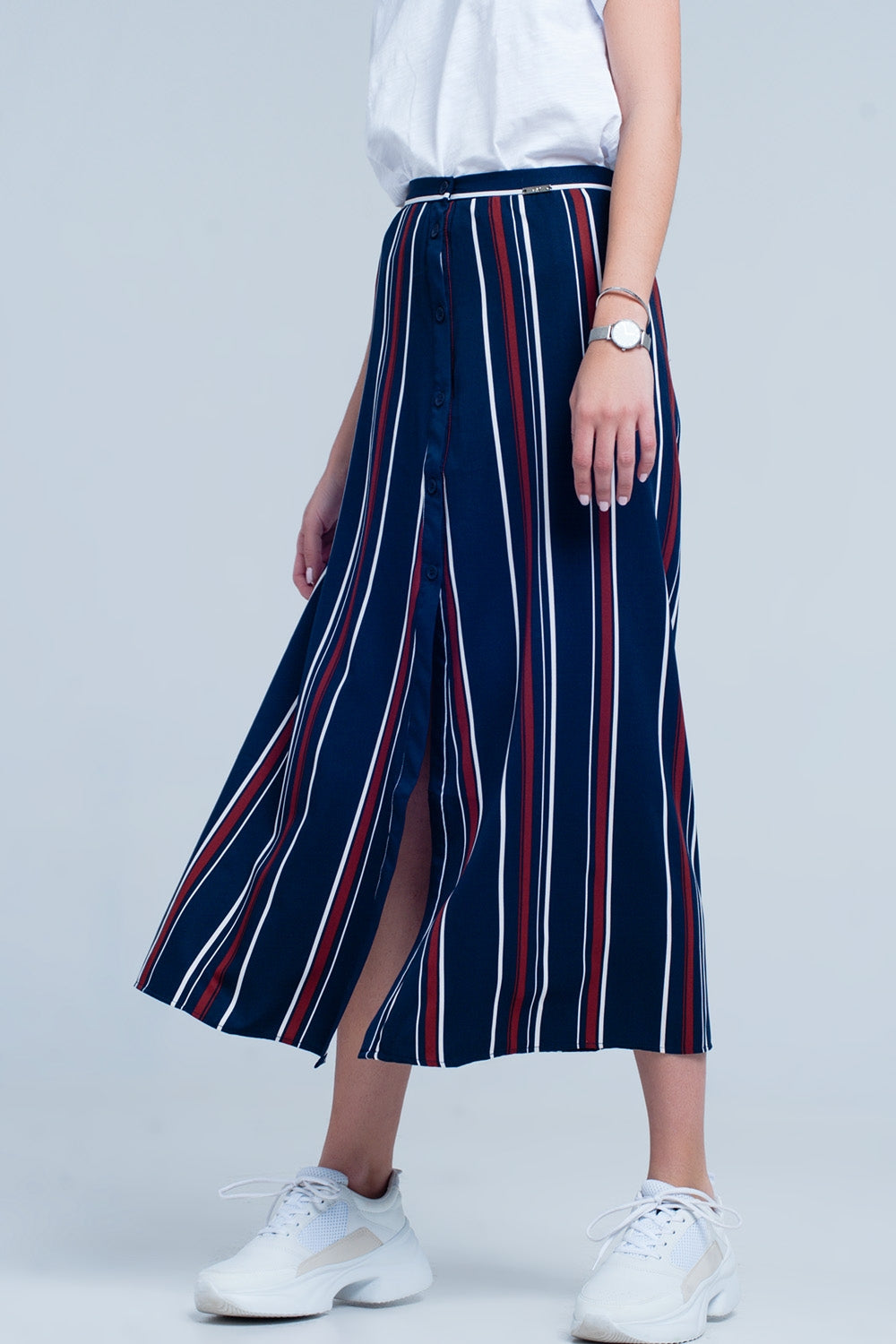 Navy blue striped midi skirt Q2 Skirts BoutiqueLua