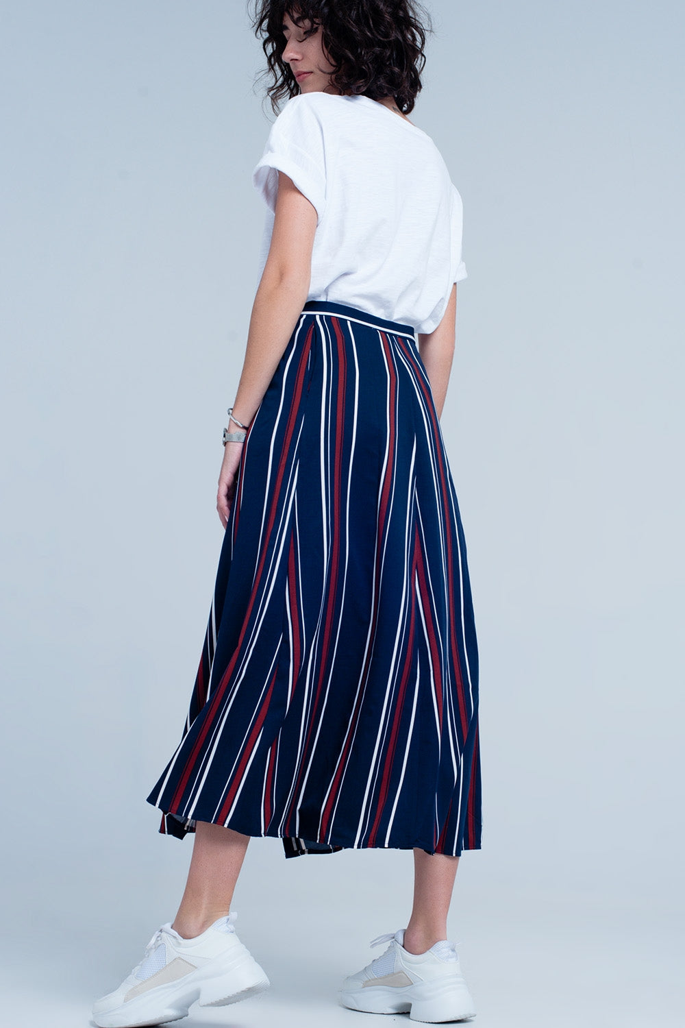 Navy blue striped midi skirt Q2 Skirts BoutiqueLua