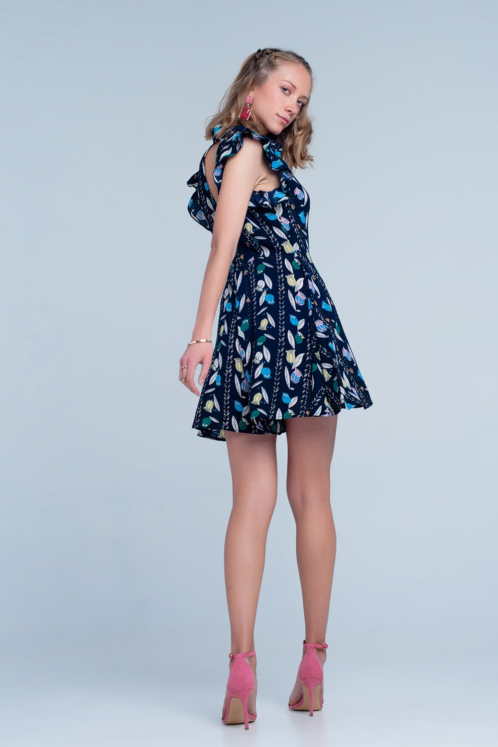 Navy flower printed jumpsuit Q2 Dresses BoutiqueLua