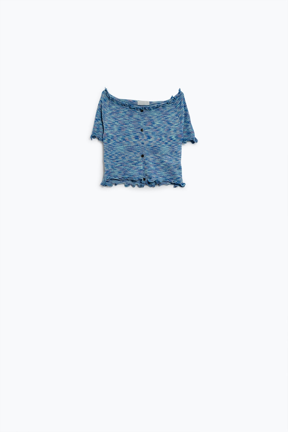 Off The Shoulder Cropped Knitted Top in Blue Q2 Sweaters BoutiqueLua