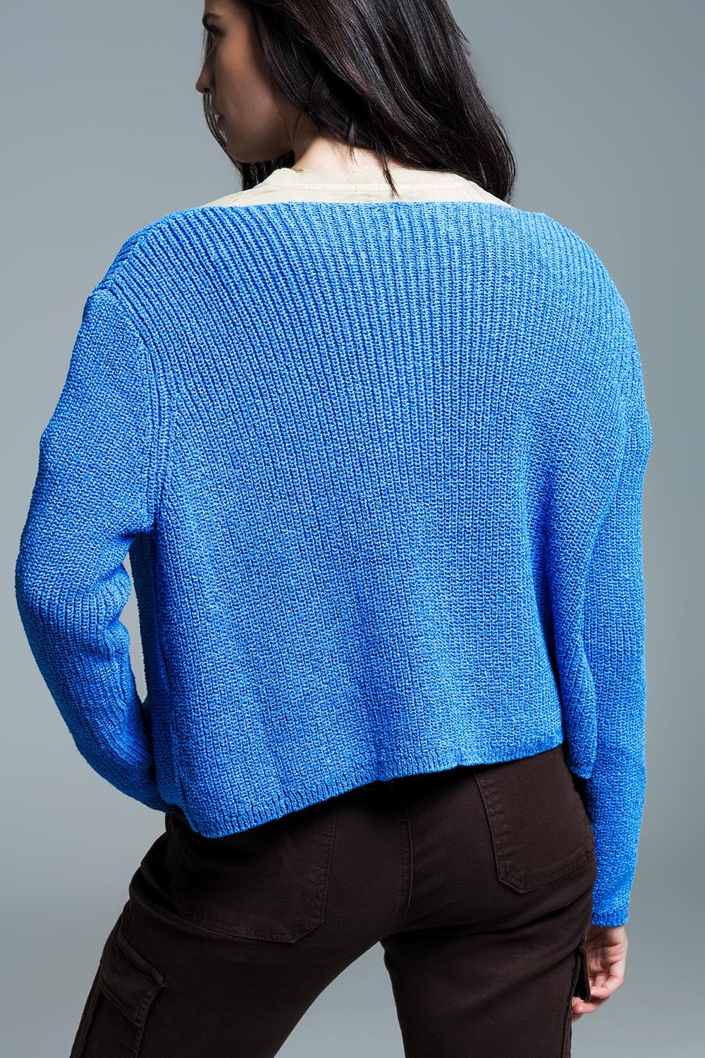 Open Blue Cardigan in Light Open Knit Q2 Sweaters BoutiqueLua