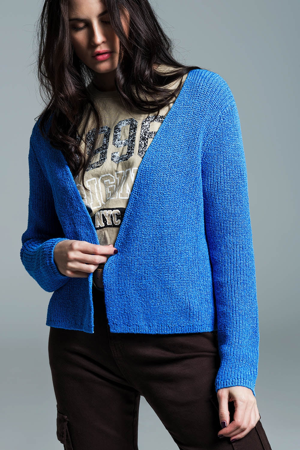 Open Blue Cardigan in Light Open Knit Q2 Sweaters BoutiqueLua