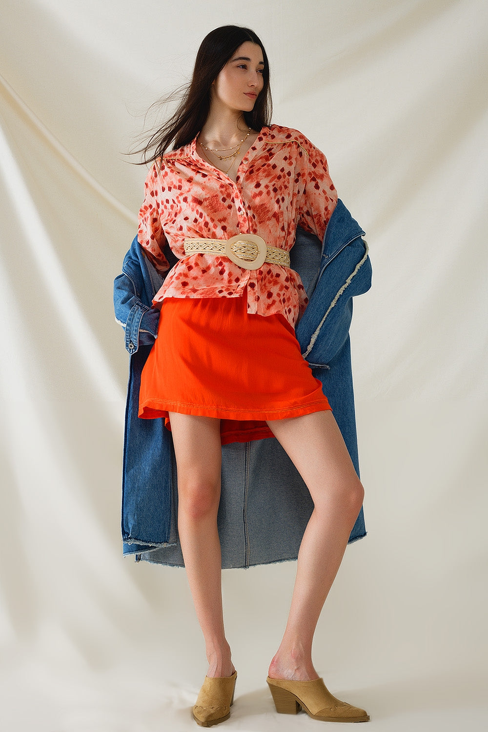 Orange Shirt With Abstract Print And 3/4 Length Sleeves Q2 Shirts BoutiqueLua