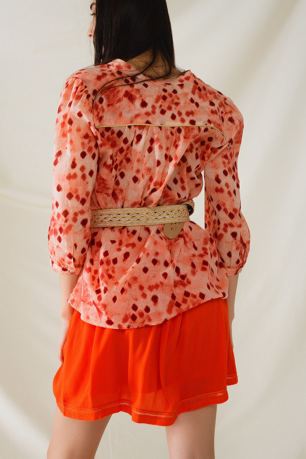 Orange Shirt With Abstract Print And 3/4 Length Sleeves Q2 Shirts BoutiqueLua