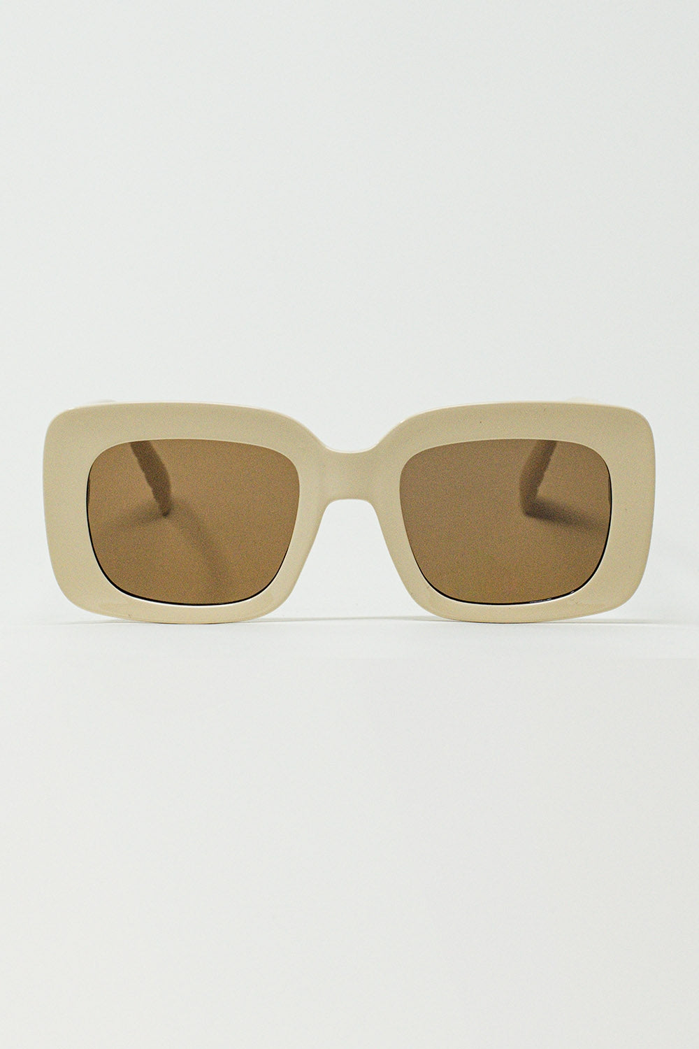 Q2 Oval Sunglasses With Smoke Lens In Beige