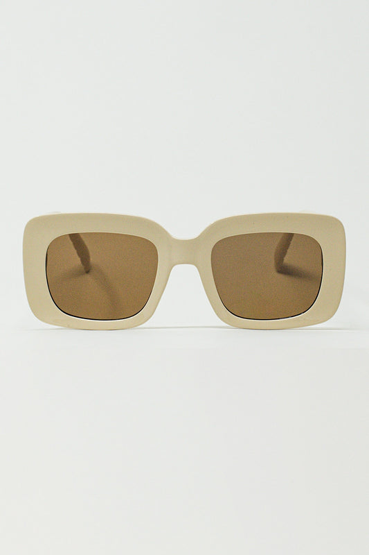 Q2 Oval Sunglasses With Smoke Lens In Beige