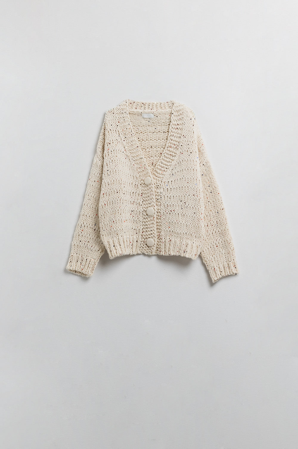 Cardigan oversize en grosse maille crème avec détails pailletés