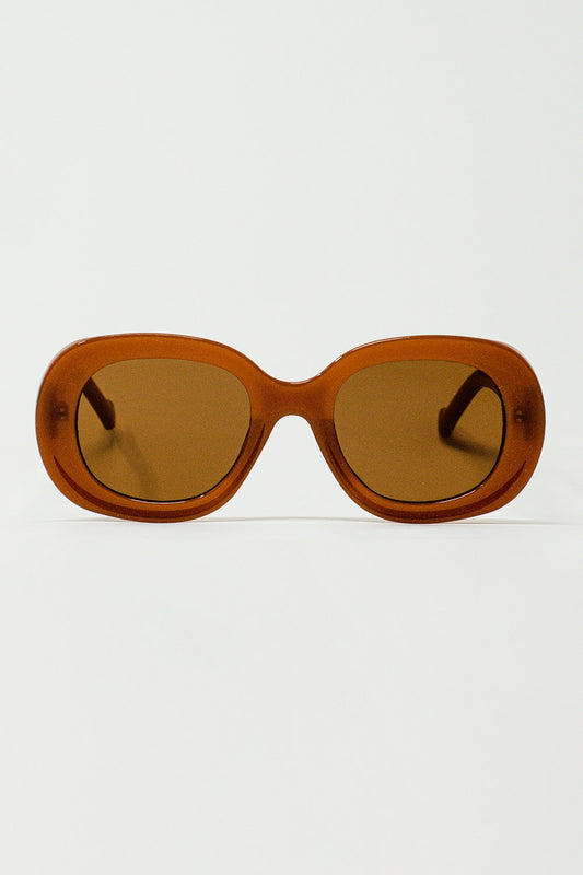 Q2 Oversized Circular Sunglasses in brown