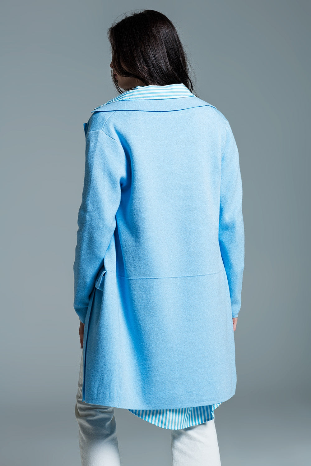 Oversized collar maxi cardigan in baby blue Q2 Sweaters BoutiqueLua