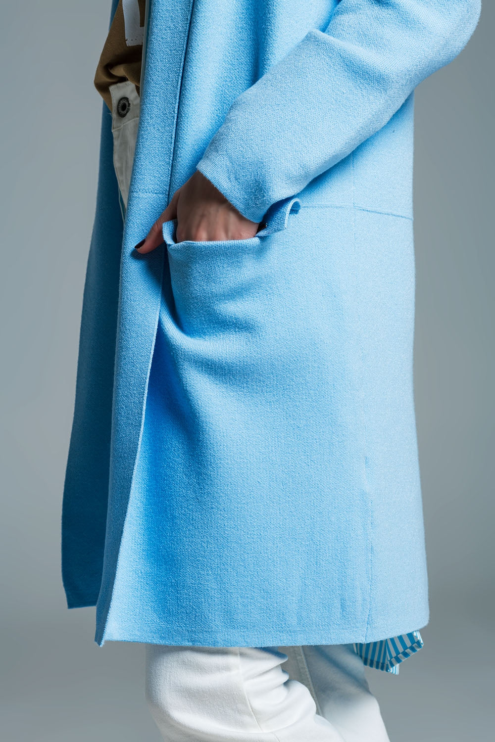 Oversized collar maxi cardigan in baby blue Q2 Sweaters BoutiqueLua