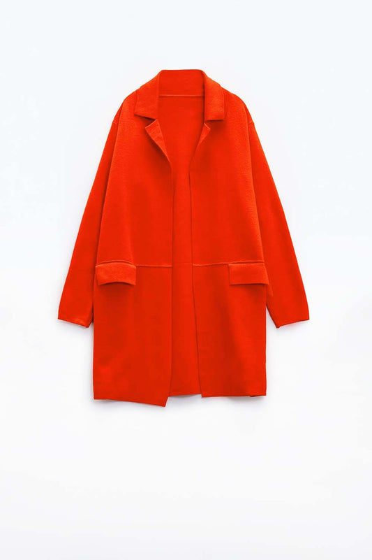 Q2 Oversized collar maxi cardigan in orange