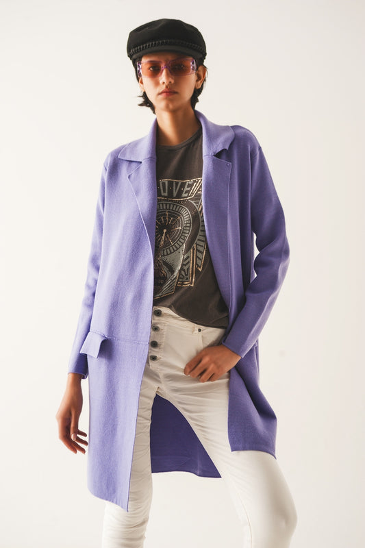 Q2 Oversized collar maxi cardigan in purple