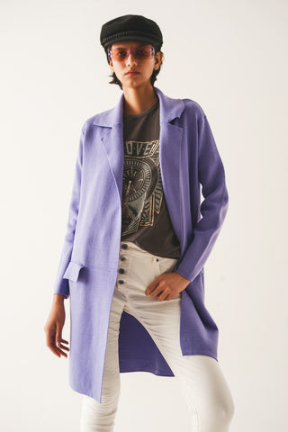 Cardigan longo com gola grande em roxo