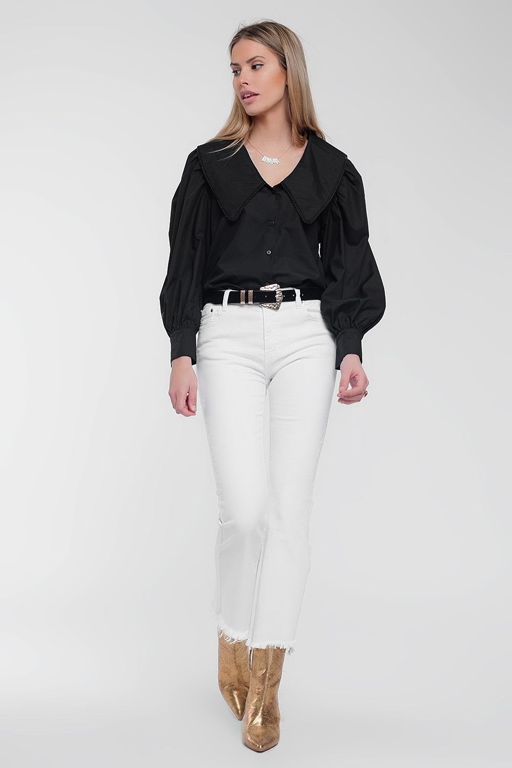 Oversized collared shirt in black Q2 Shirts BoutiqueLua